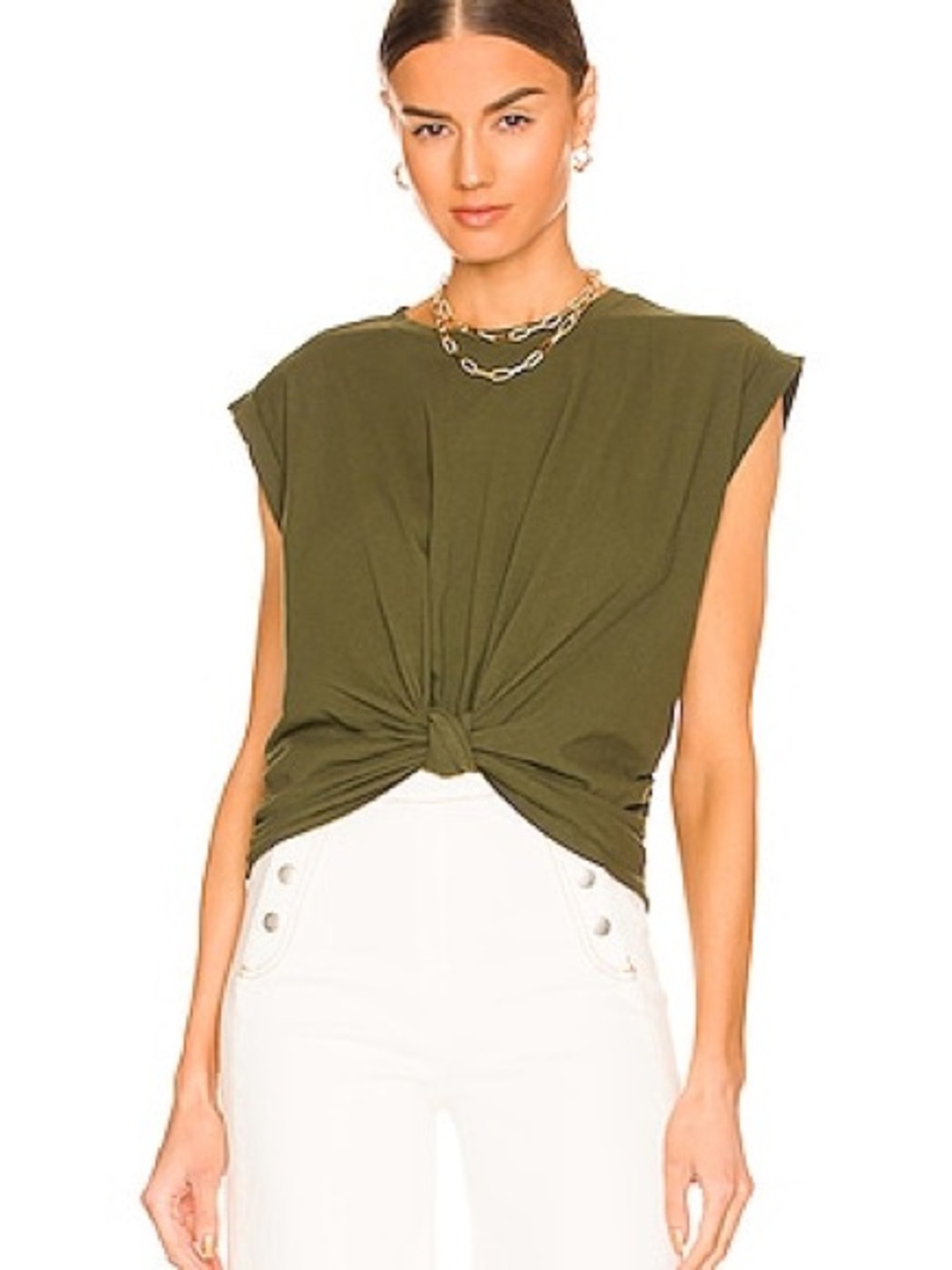 Frame Knotted Rolled Tee in Fatigue